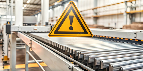 3D Icon as Warning sign and conveyor belt concept as A warning sign paired with a conveyor belt representing the importance of safety alerts in manufacturing environments perfect for isolated vector d