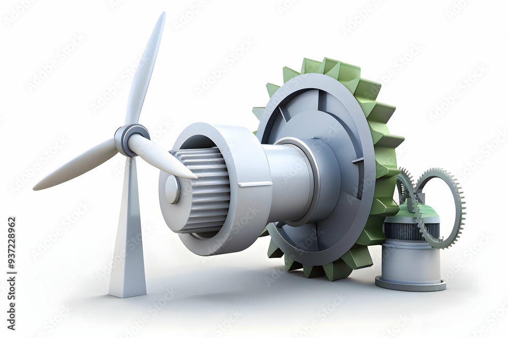 3D Icon as Wind turbine gearbox and industrial complex concept as A wind turbine gearbox paired with an industrial complex representing the manufacturing of renewable energy components perfect for iso 3D Icon as Wind turbine gearbox and industrial complex concept as A wind turbine gearbox paired with an industrial complex representing the manufacturing of renewable energy components perfect for iso