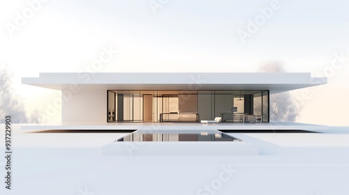 Modern minimal house architecture 3D render on white background
