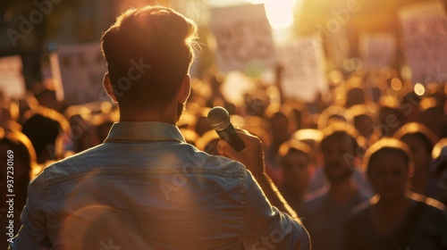 an advocate giving a speech at a rally, symbolizing their role in promoting a cause. photo