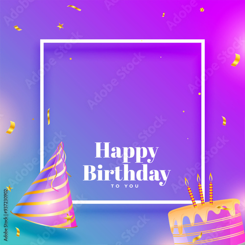 happy birthday party confetti background with bday cake and cap