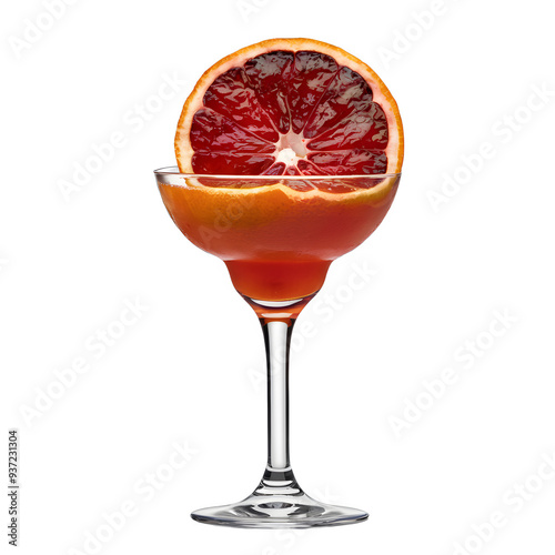 Isolated Blood Orange Lemon Smash Cocktail Drink Glass on a Transparent Background, Png Format, 3d Cocktail Drink Glass Image