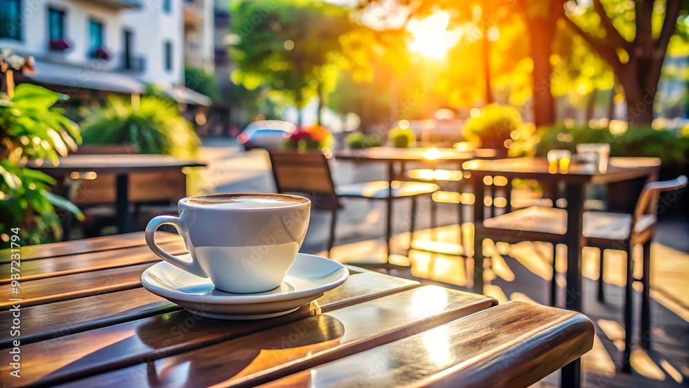 Cup of Coffee on a Wooden Table at a Cafe. Cup of Coffee on a Wooden Table at a Cafe.