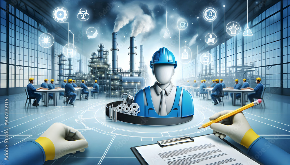 Photo Realistic as Safety training icon and factory floor concept as A ...