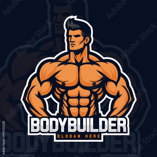 Bodybuilder gym mascot logo design