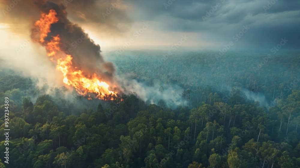 Aerial view of a large forest fire spreading dangerously. Aerial view of a large forest fire spreading dangerously.