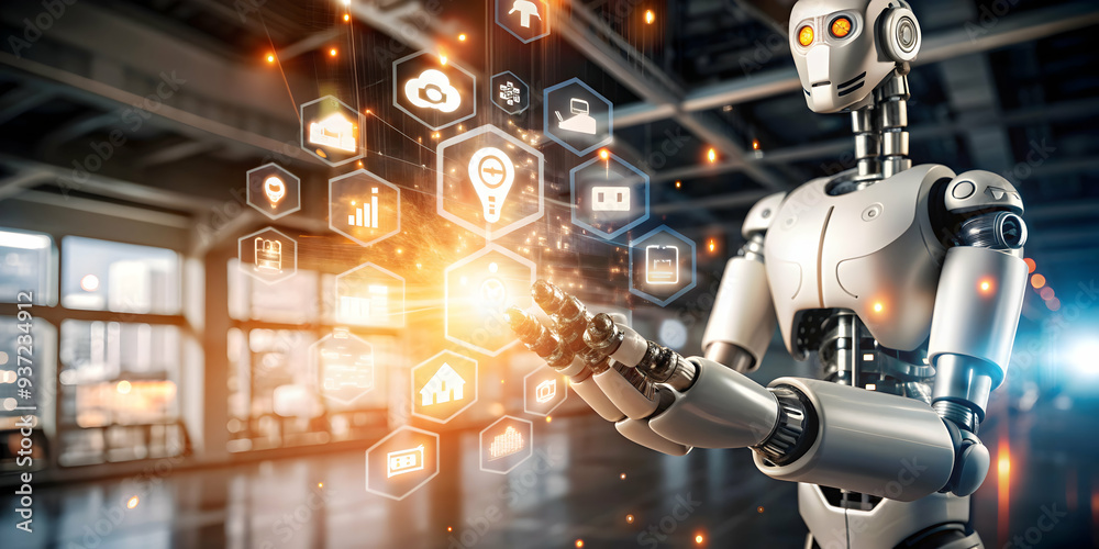 Fototapeta premium Photo Realistic as AI automation and digital marketing concept as An AI automation icon paired with a digital marketing icon symbolizing the role of AI in automating marketing processes perfect for is