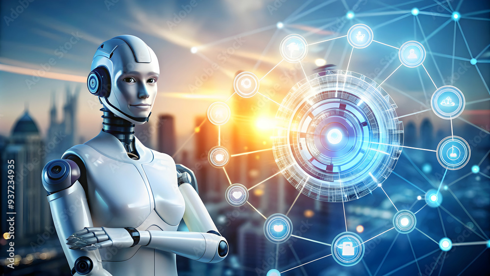 Photo Realistic as AI automation and digital marketing concept as An AI automation icon paired with a digital marketing icon symbolizing the role of AI in automating marketing processes perfect for is Photo Realistic as AI automation and digital marketing concept as An AI automation icon paired with a digital marketing icon symbolizing the role of AI in automating marketing processes perfect for is
