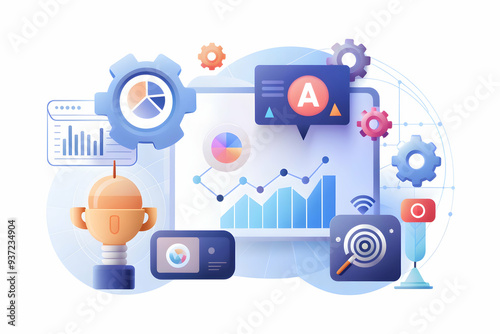 Photo Realistic as AI automation and digital marketing concept as An AI automation icon paired with a digital marketing icon symbolizing the role of AI in automating marketing processes perfect for is