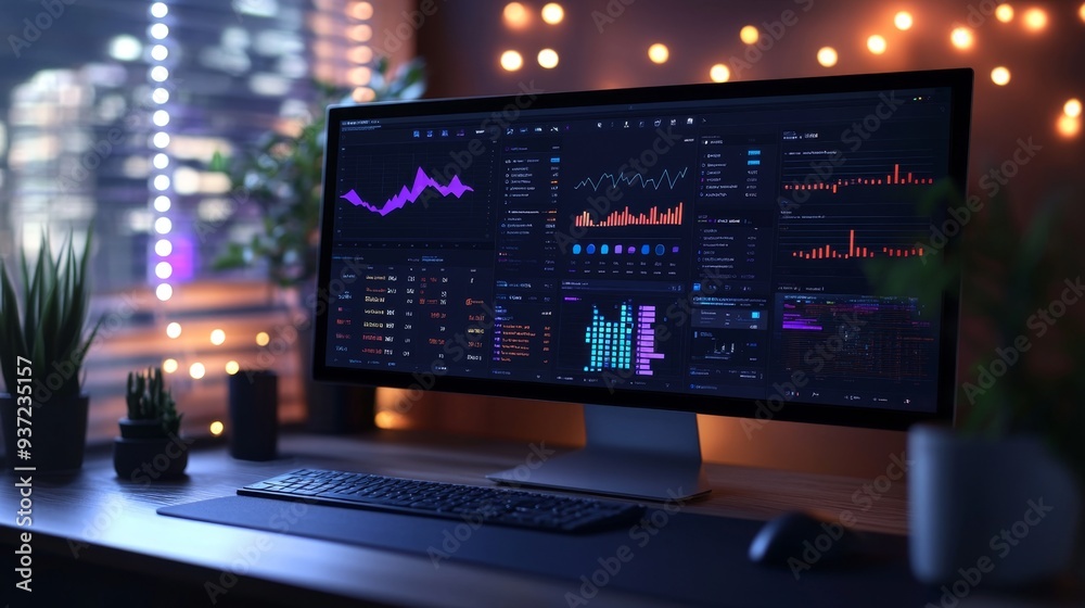 16081546 127AI marketing analyzer** withcustomizable options** inurban style**,monochrome scheme**,grid layout**,ambient light