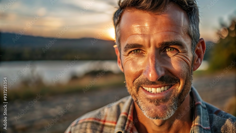 Happy Man Smiling At Sunset.