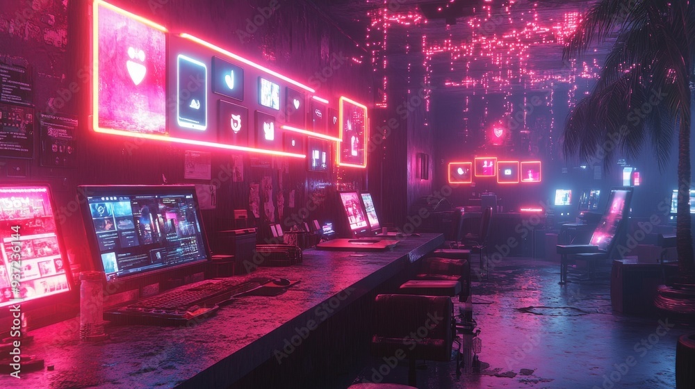 Neon Cyberpunk Bar. Neon Cyberpunk Bar.