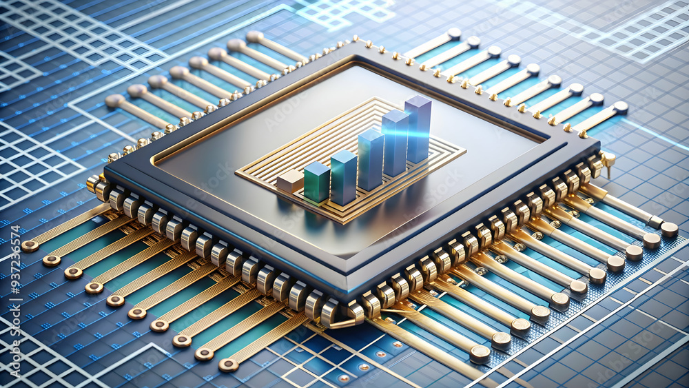 Photo Realistic as AI chip and financial report concept as An AI chip icon paired with a financial report representing the integration of AI hardware in financial data processing ideal for isolated ve Photo Realistic as AI chip and financial report concept as An AI chip icon paired with a financial report representing the integration of AI hardware in financial data processing ideal for isolated ve