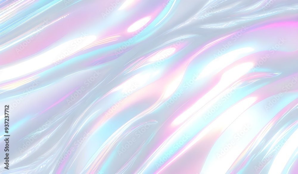 Holographic background seamless trendy iridescent light foil texture. Soft holographic pastel unicorn marble background pattern. Modern pearlescent blurry abstract swirl illustration.	
