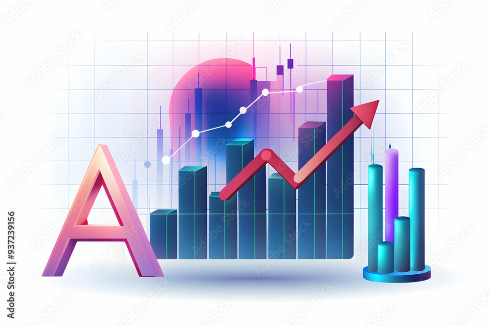 Photo Realistic as AI powered trading and stock market graph concept as An AI powered trading icon paired with a stock market graph representing the advanced trading capabilities of AI in the financia