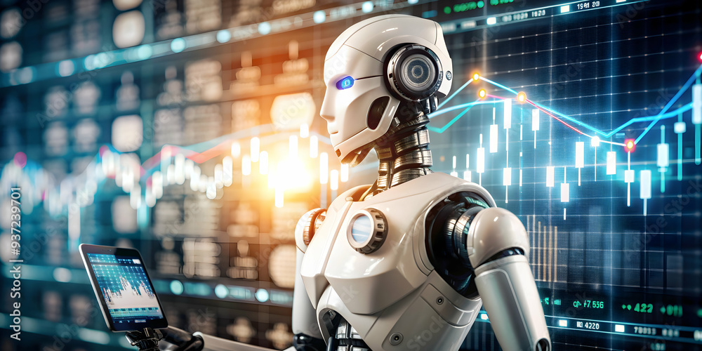 Photo Realistic as AI trading bot and stock exchange concept as An AI trading bot icon paired with a stock exchange representing the automated trading capabilities of AI in financial markets perfect f Photo Realistic as AI trading bot and stock exchange concept as An AI trading bot icon paired with a stock exchange representing the automated trading capabilities of AI in financial markets perfect f