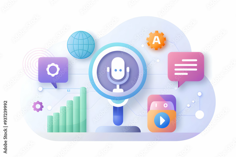 Photo Realistic as AI voice search and SEO concept as An AI voice search icon paired with an SEO icon representing the role of AI in optimizing voice search for better search engine rankings ideal for Photo Realistic as AI voice search and SEO concept as An AI voice search icon paired with an SEO icon representing the role of AI in optimizing voice search for better search engine rankings ideal for