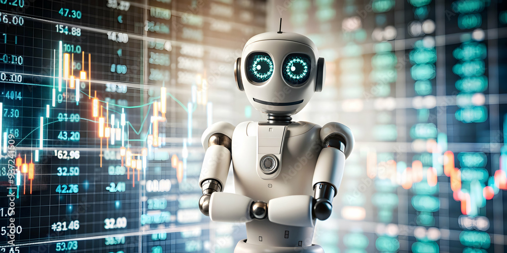 Photo Realistic as Chatbot and stock market chart concept as A chatbot icon paired with a stock market chart representing the use of AI in financial market analysis perfect for isolated vector designs Photo Realistic as Chatbot and stock market chart concept as A chatbot icon paired with a stock market chart representing the use of AI in financial market analysis perfect for isolated vector designs