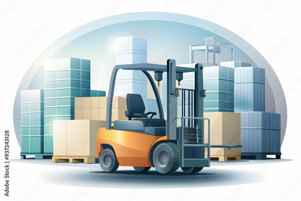 Photo Realistic as Electric forklift and factory floor concept as An electric forklift paired with a factory floor representing eco friendly material handling in manufacturing perfect for isolated vec Photo Realistic as Electric forklift and factory floor concept as An electric forklift paired with a factory floor representing eco friendly material handling in manufacturing perfect for isolated vec