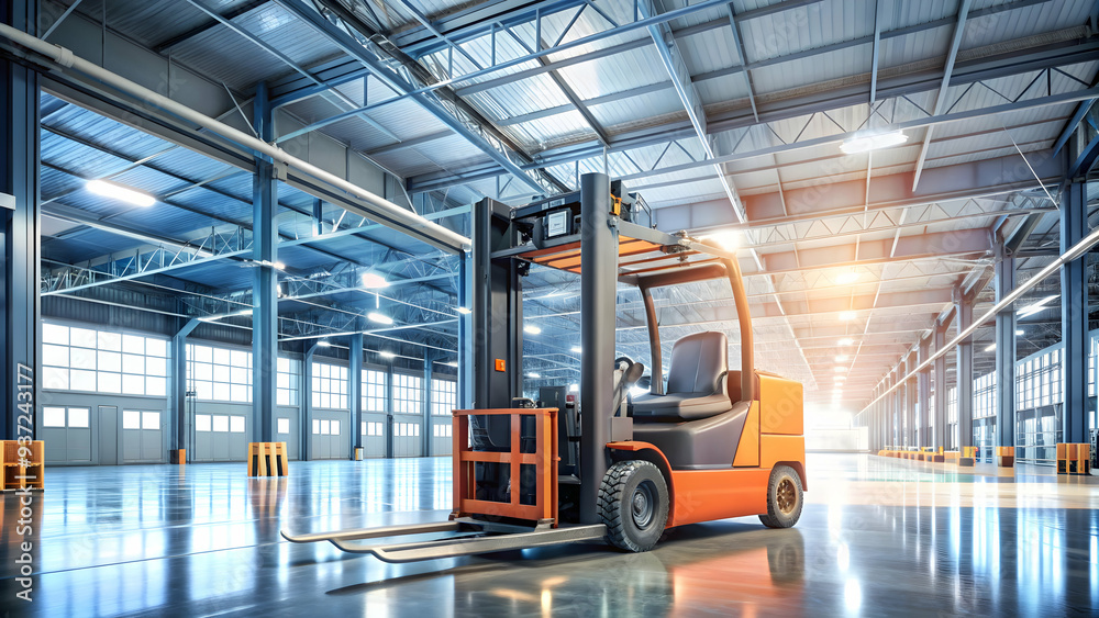Photo Realistic as Electric forklift and factory floor concept as An electric forklift paired with a factory floor representing eco friendly material handling in manufacturing perfect for isolated vec Photo Realistic as Electric forklift and factory floor concept as An electric forklift paired with a factory floor representing eco friendly material handling in manufacturing perfect for isolated vec