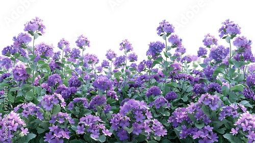 A vibrant field of purple flowers with lush green leaves, creating a serene and colorful natural scene.