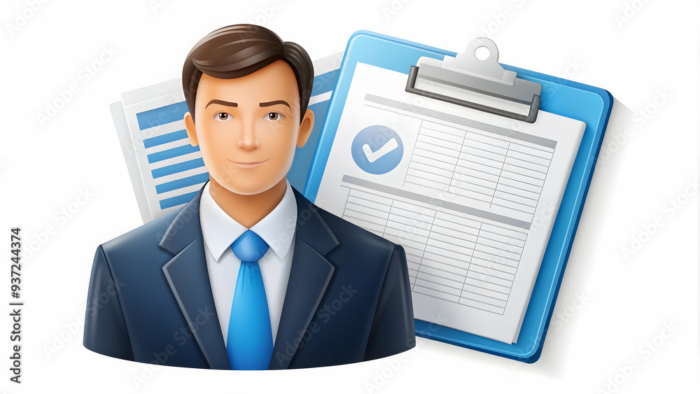 Photo Realistic as Financial advisor icon and tax filing concept as A financial advisor icon paired with a tax filing document representing professional assistance in tax preparation perfect for isola Photo Realistic as Financial advisor icon and tax filing concept as A financial advisor icon paired with a tax filing document representing professional assistance in tax preparation perfect for isola