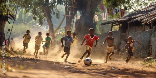 Children Playing Soccer on a Dusty Path