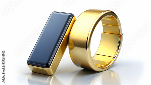 Photo Realistic as Fitness tracker and gold bar concept as A fitness tracker paired with a gold bar representing tracking physical activity and financial value perfect for isolated vector designs. in 