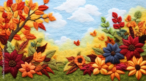 Wool needle felted and embroidery felt art wall hanging, poster, table runner, placemats 
