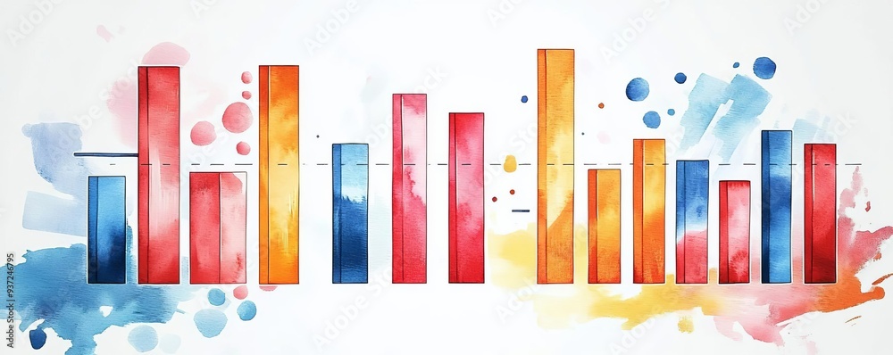 Fototapeta premium Abstract watercolor bar chart with colorful data points.