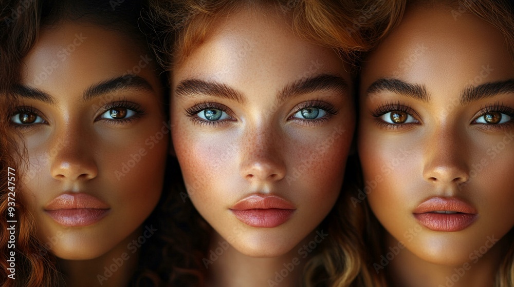 Beautiful Diverse Women: Portrait of Attractive Models with Natural Beauty and Glowing Skin for Skincare Imagery, Generative AI Beautiful Diverse Women: Portrait of Attractive Models with Natural Beauty and Glowing Skin for Skincare Imagery, Generative AI