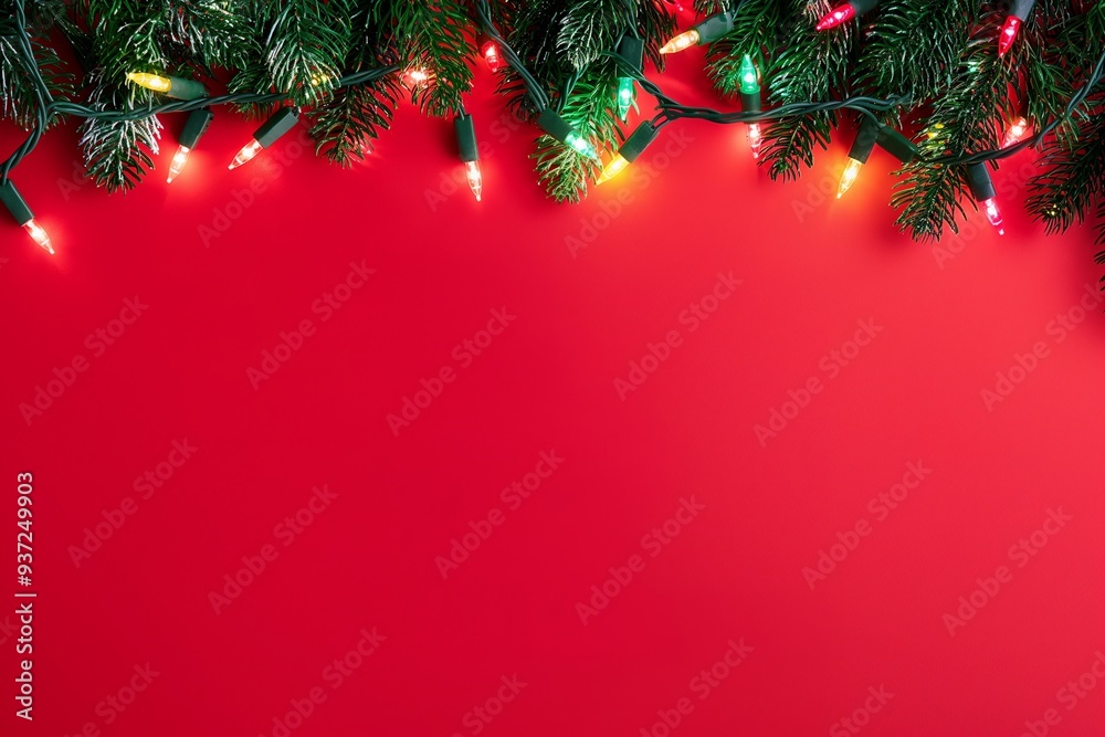 A string of Christmas lights on red background A string of Christmas lights on red background
