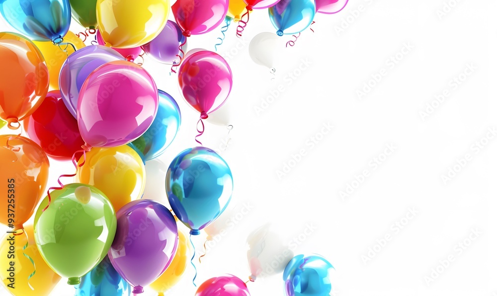 Bunch of bright balloons and space for text against color background. 