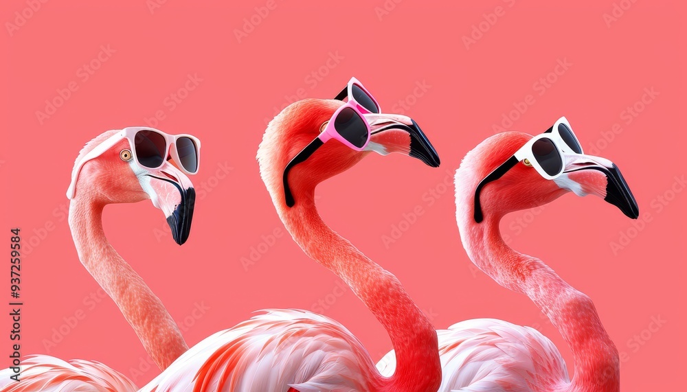Naklejka premium Three Flamingos Wearing Sunglasses