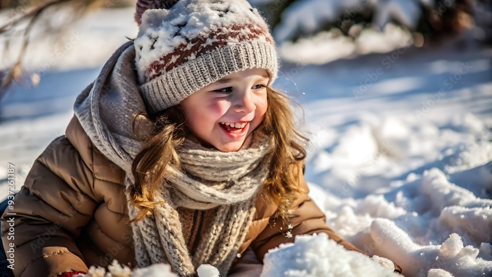 Happy Little Girl Playing in the Snow. Happy Little Girl Playing in the Snow.
