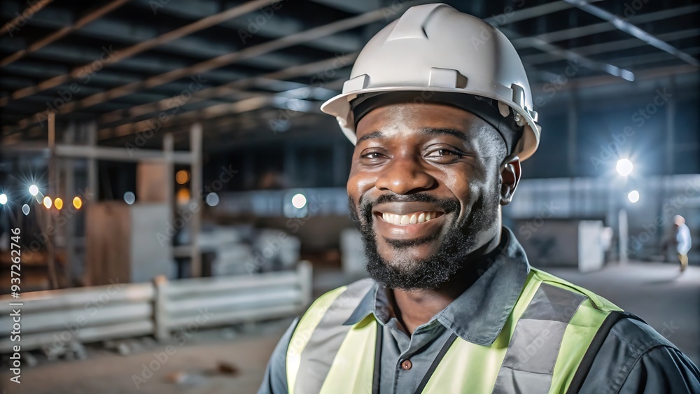 Smiling Construction Worker Wearing Hardhat and Safety Vest. Smiling Construction Worker Wearing Hardhat and Safety Vest.