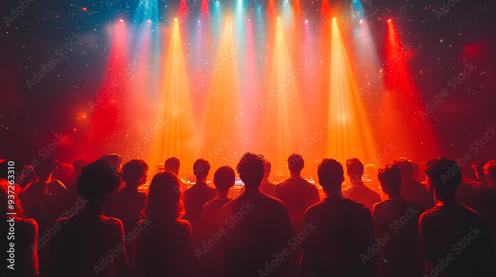 happy people in DJ night club party with projector neon illumination effect happy people in DJ night club party with projector neon illumination effect