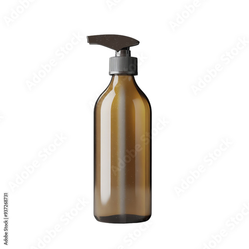 Elegant amber spray bottle with a black pump, perfect for showcasing natural oils, cleaners, or personal care products.