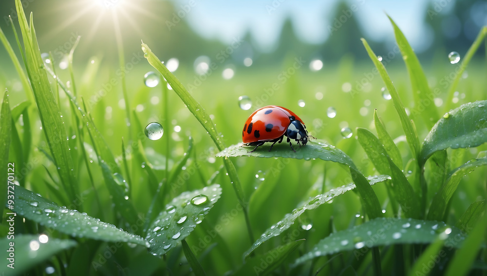 Obraz premium Ladybugs in nature are bright green.