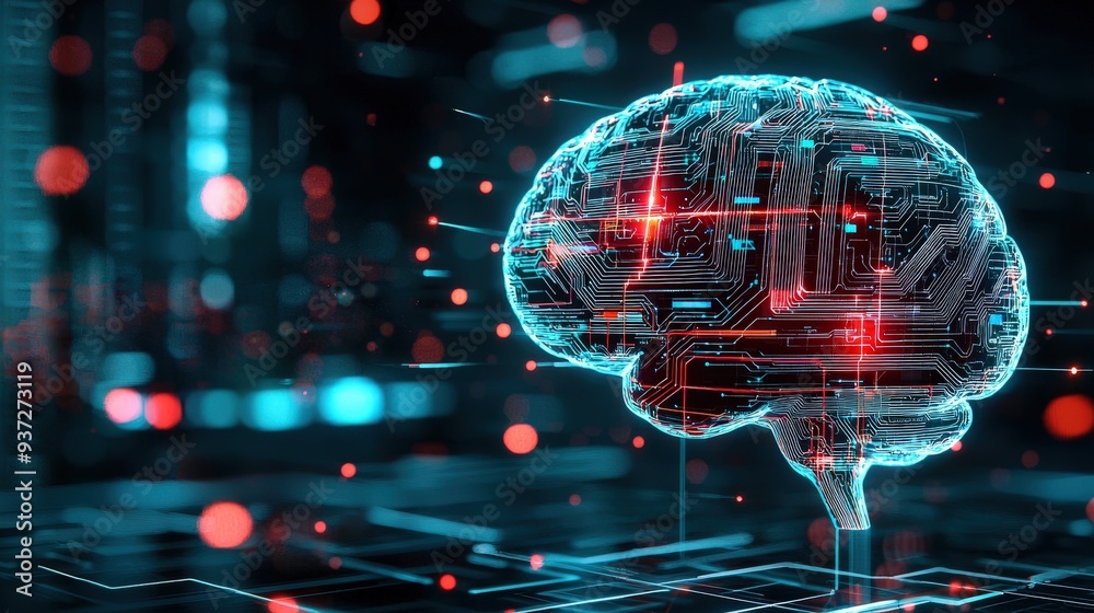 Poster with a stylized brain circuit filled with lines of Swift code symbolizing creativity and innovation Poster with a stylized brain circuit filled with lines of Swift code symbolizing creativity and innovation