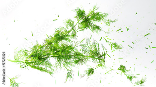 Lush sprigs of fresh juicy green dill on a white background. A healthy and delicious spice for salads, first and second courses. Close-up of dill photo