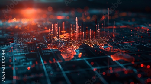 An AI digital map of world, AI generated.