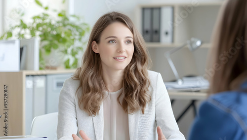 Young Professional Woman Engaged in a Business Meeting in Modern Office Free Download Young Professional Woman Engaged in a Business Meeting in Modern Office - GFXLoad