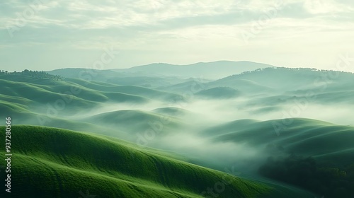 Misty Green Hills Landscape Photography