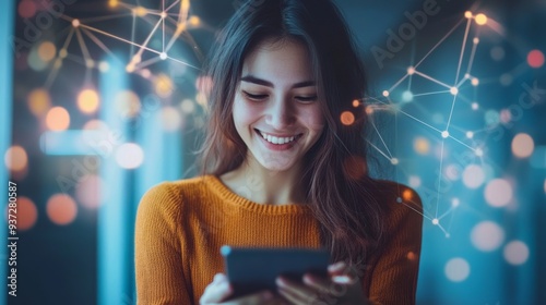 Woman Using Smartphone Network