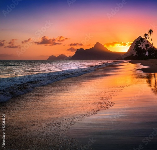 Sunset Overlooking the Sea with Mountains and Coastal Road