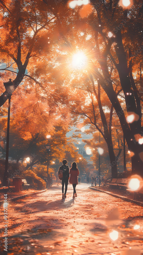 LOFI Autumn City Park in Anime Manga Art Style Relaxing Vibes