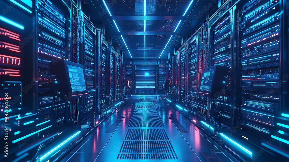 A futuristic technology hub with neon-lit skyscrapers and advanced data centers A futuristic technology hub with neon-lit skyscrapers and advanced data centers