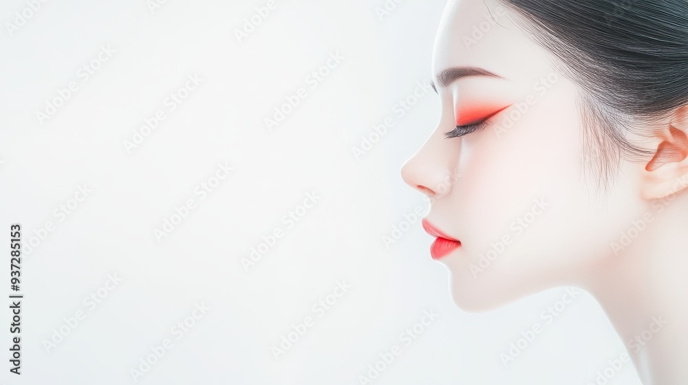 A woman with red lips and orange eyeshadow A woman with red lips and orange eyeshadow