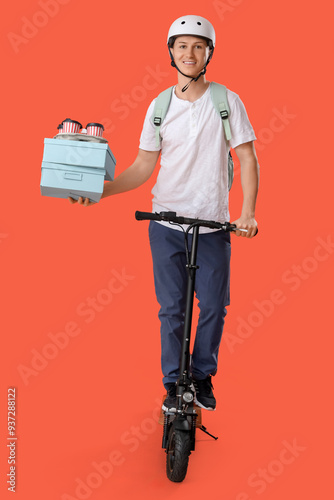 Male courier with coffee, b...